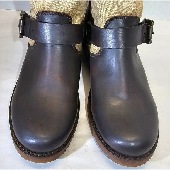 Frye Women's Brown/ Beige Veronica Canvas/Leather Shortie Ankle Boots Size 8B - Picture 7 of 16